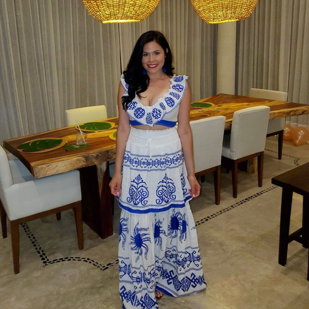 Blue and White Embroidered Women's Skirt - Picture 2 of 2